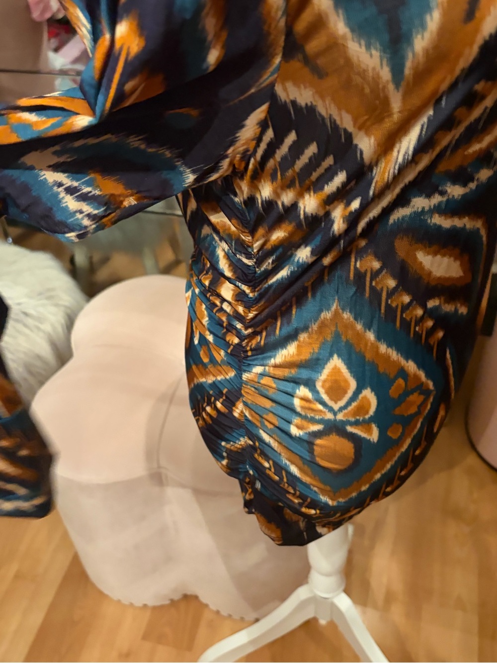 Farm Rio Blue & Orange Pineapple Ikat Jersey Blouse Size L - Picture 6 of 10